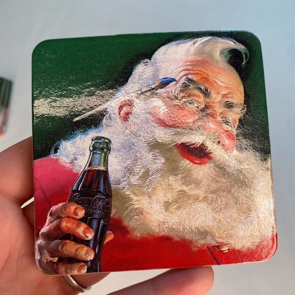 4 Pack Coca-Cola Classic Santa Claus with Coke Coasters 3.5” x 3.5” Square - Picture 2 of 5
